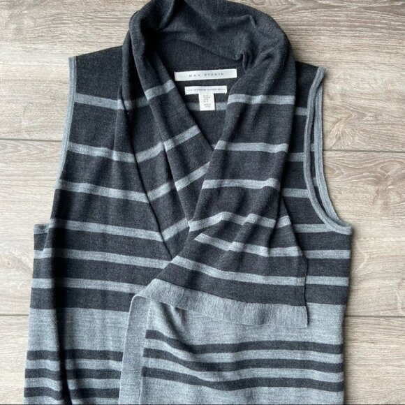 Max Studio Striped Extra Fine Merino Wool Sleeveless Cardigan - Picture 10 of 14